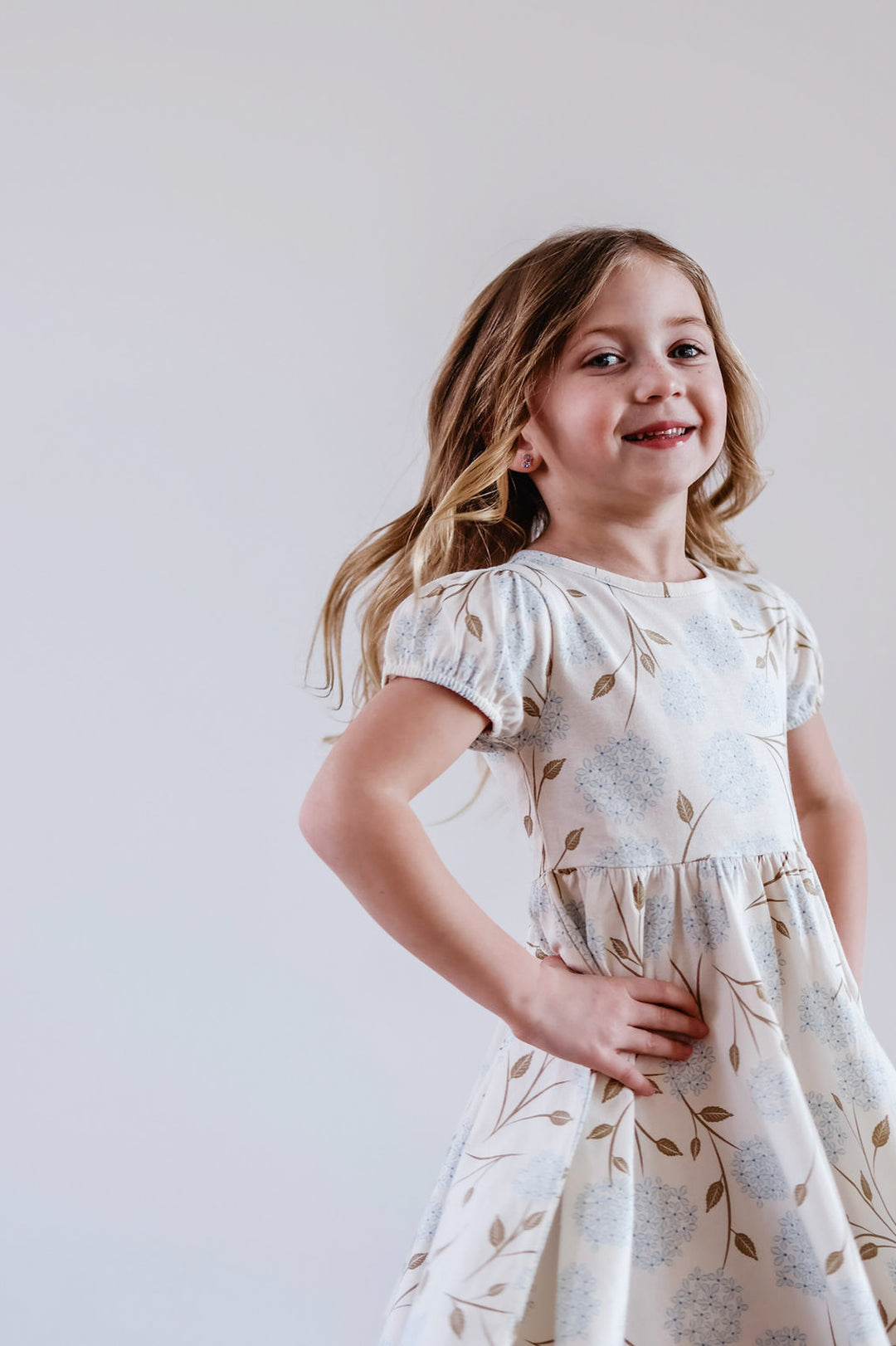 Hydrangea Puff Sleeve Kids Twirl Dress