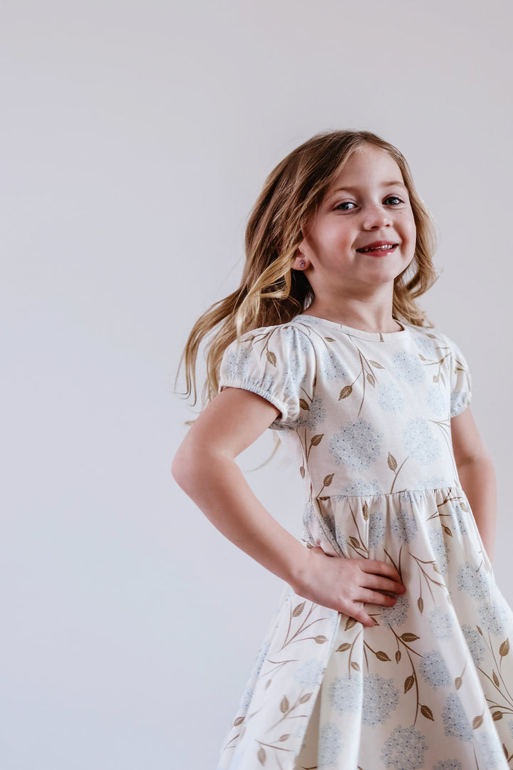 Hydrangea Puff Sleeve Kids Twirl Dress