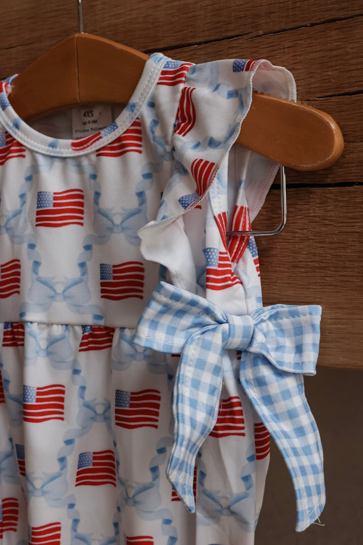 Checkered Bows & Flags Patriotic Infant Romper