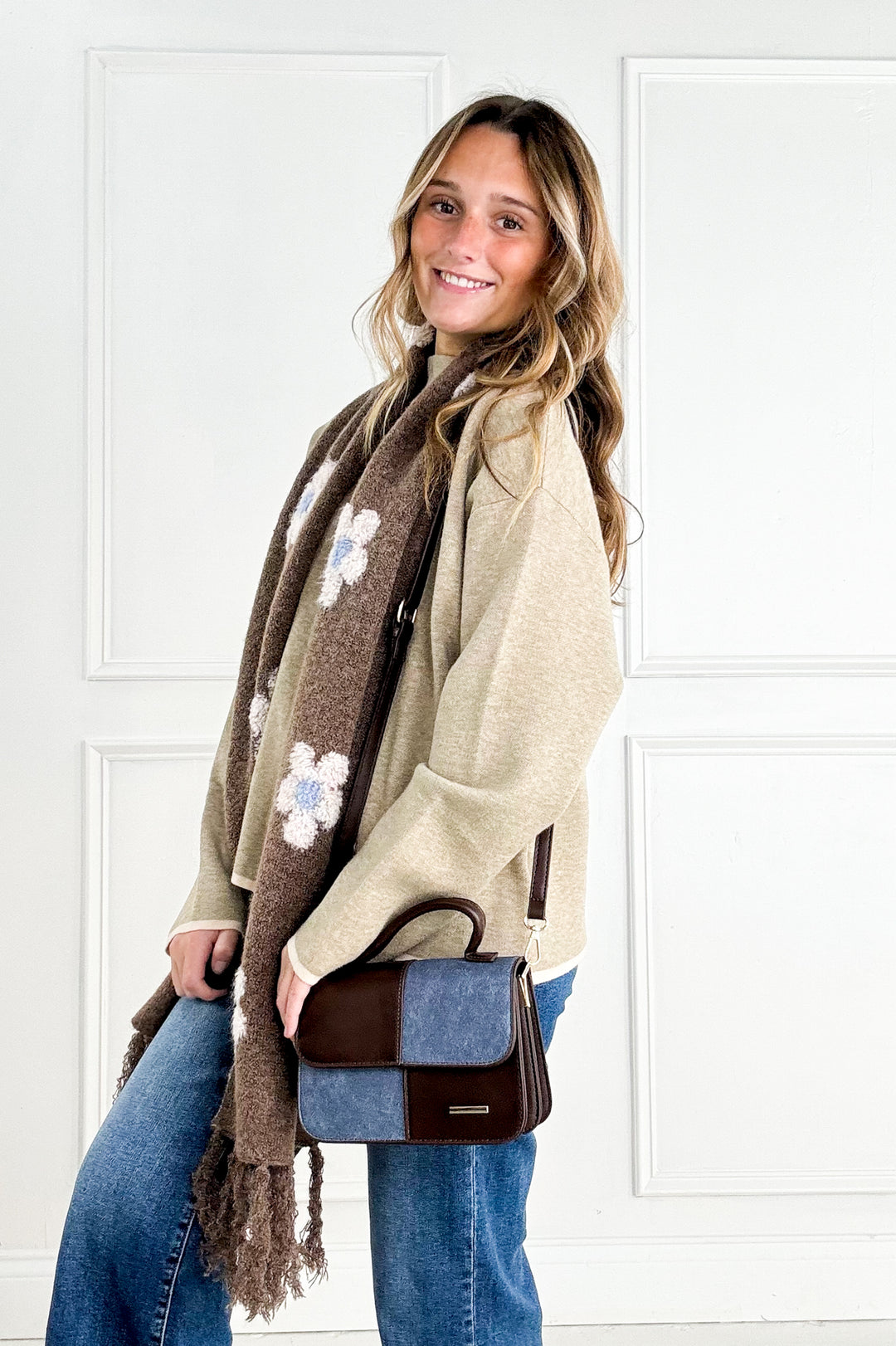 Contrast Trim Mock Neck Sweater