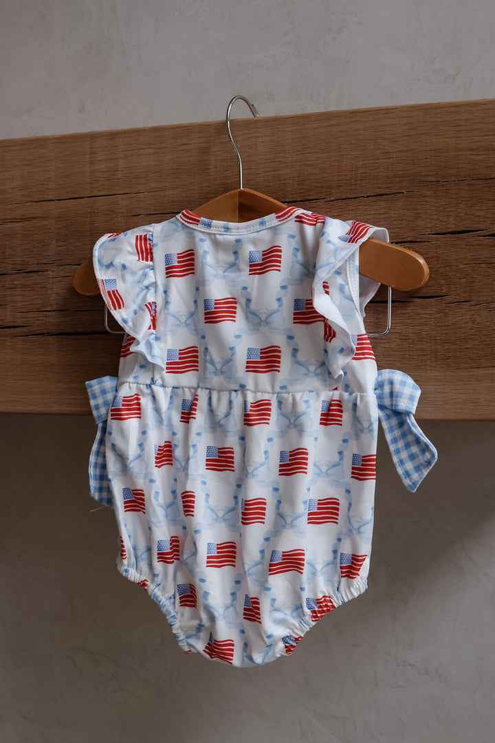 Checkered Bows & Flags Patriotic Infant Romper