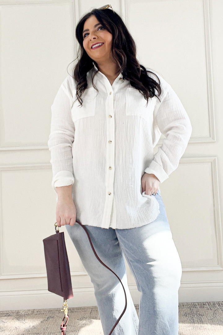 Soft Wash Crinkle Gauze Button Down Shirt