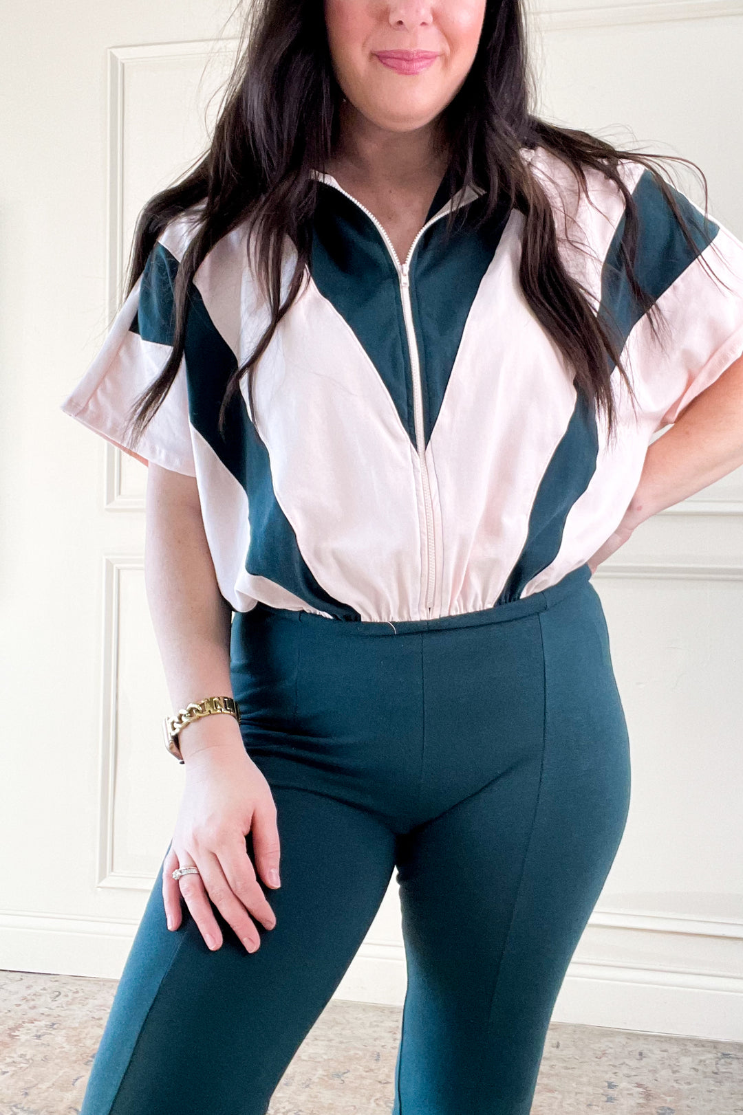 Stripe Top Fit Flare Jumpsuit