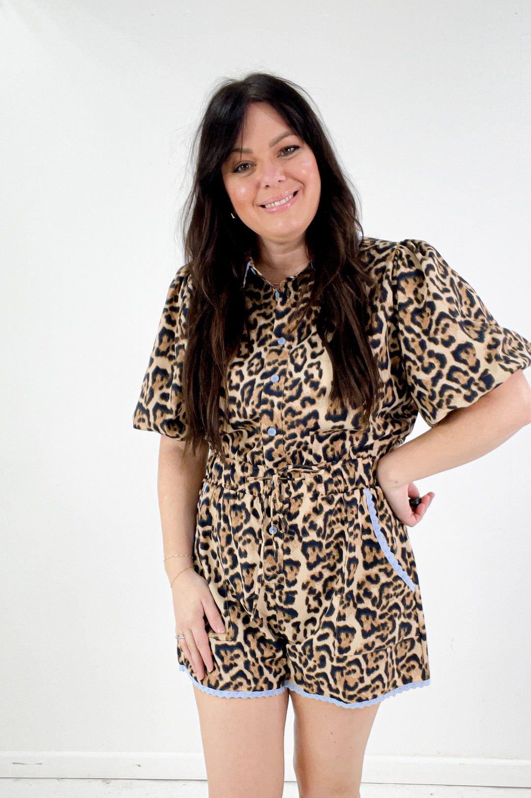 Lace Trim Leopard Print Romper