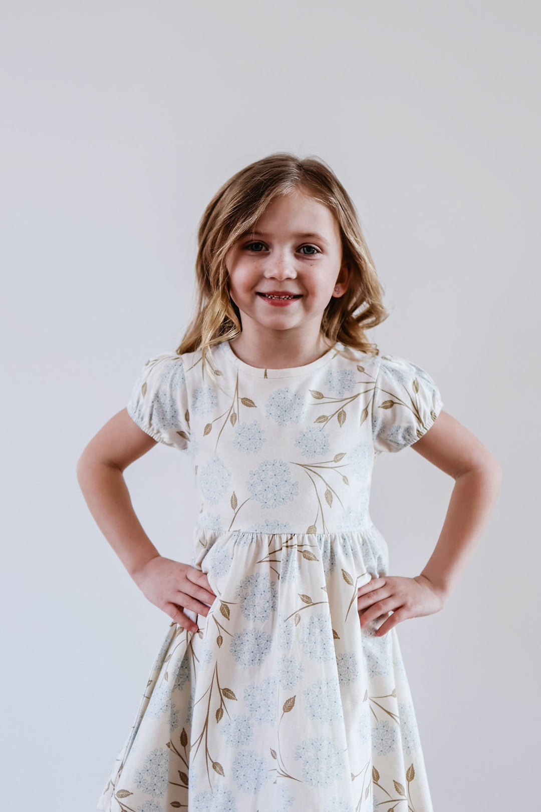 Hydrangea Puff Sleeve Kids Twirl Dress