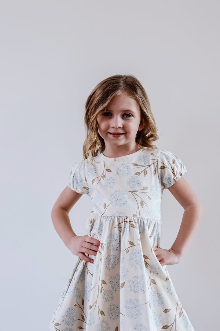 Hydrangea Puff Sleeve Kids Twirl Dress