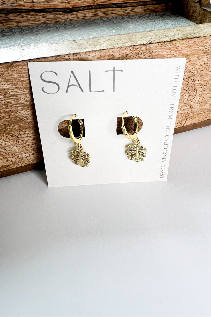 Gold Monstera Leaf Huggie Hoops