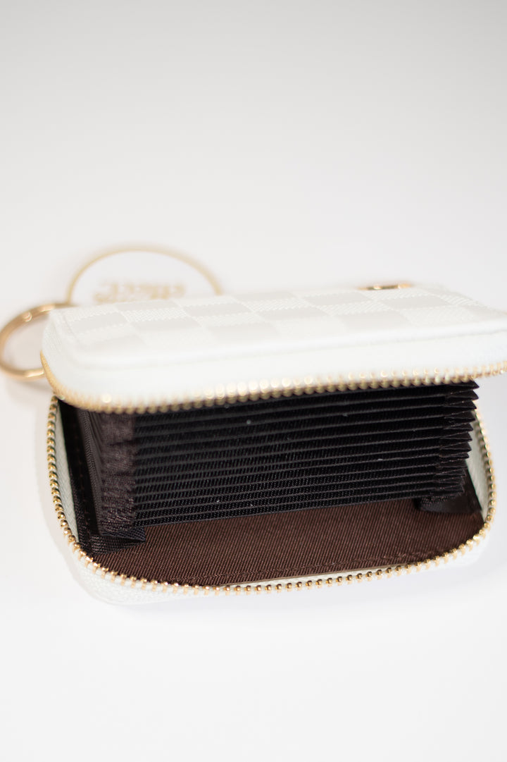 Checker Textured Zip Around Wallet