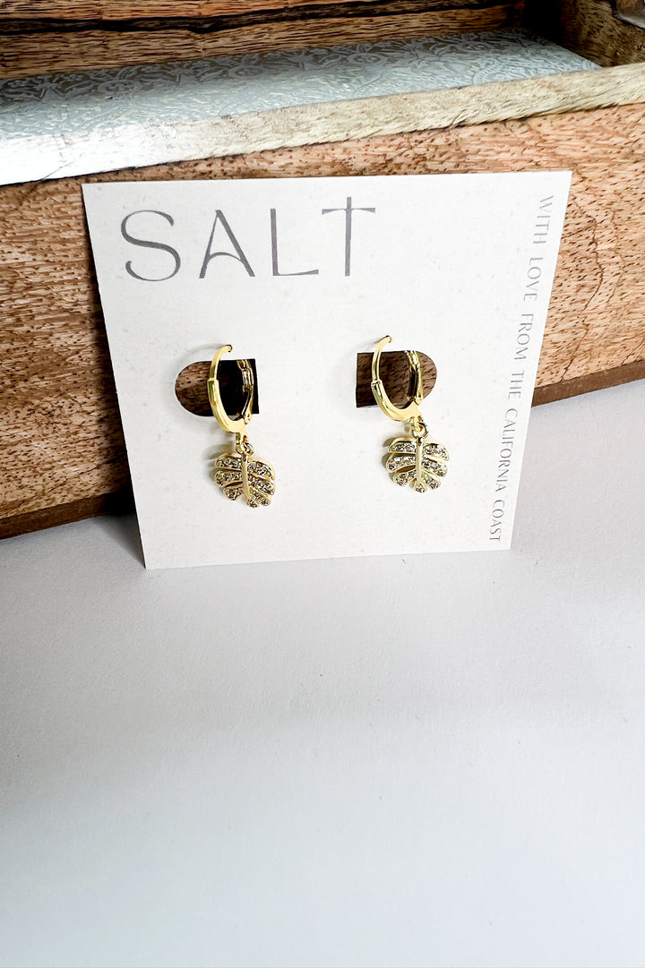 Gold Monstera Leaf Huggie Hoops