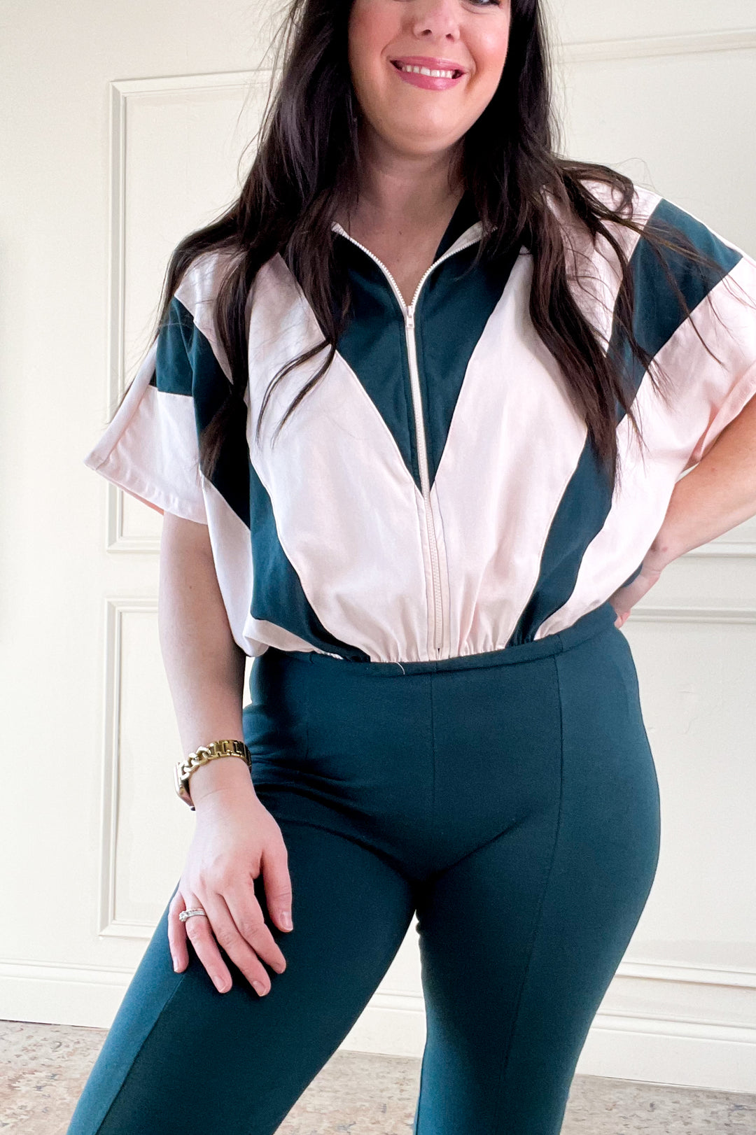 Stripe Top Fit Flare Jumpsuit