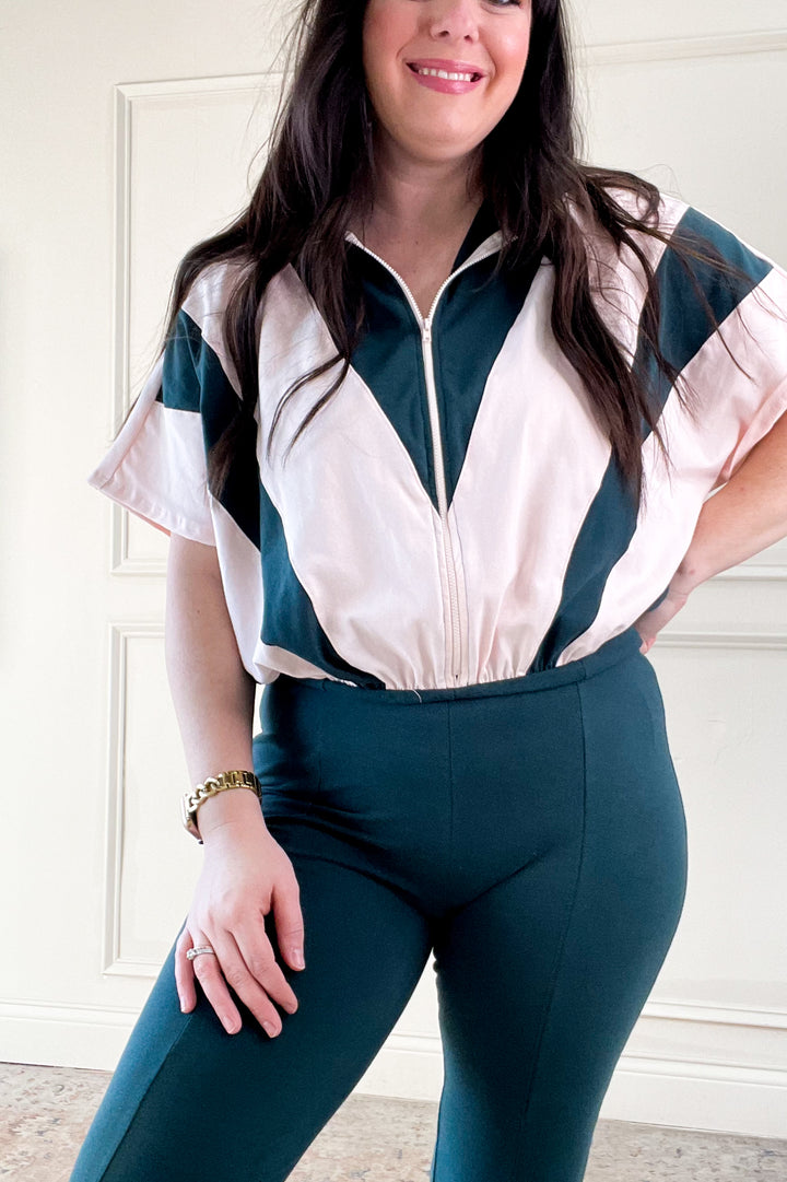 Stripe Top Fit Flare Jumpsuit
