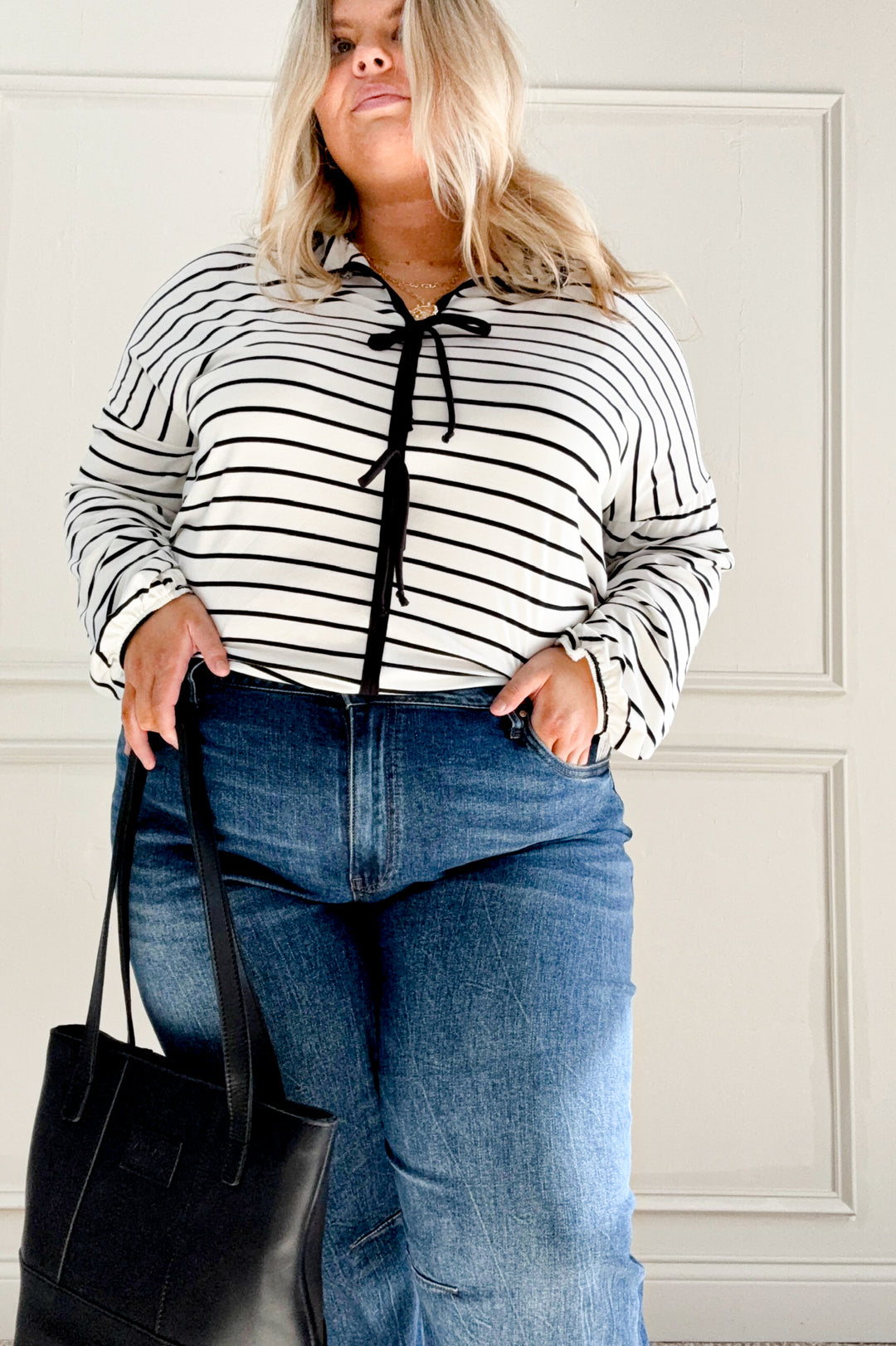 Ribbon Bow Detailed Stripe Curvy Top