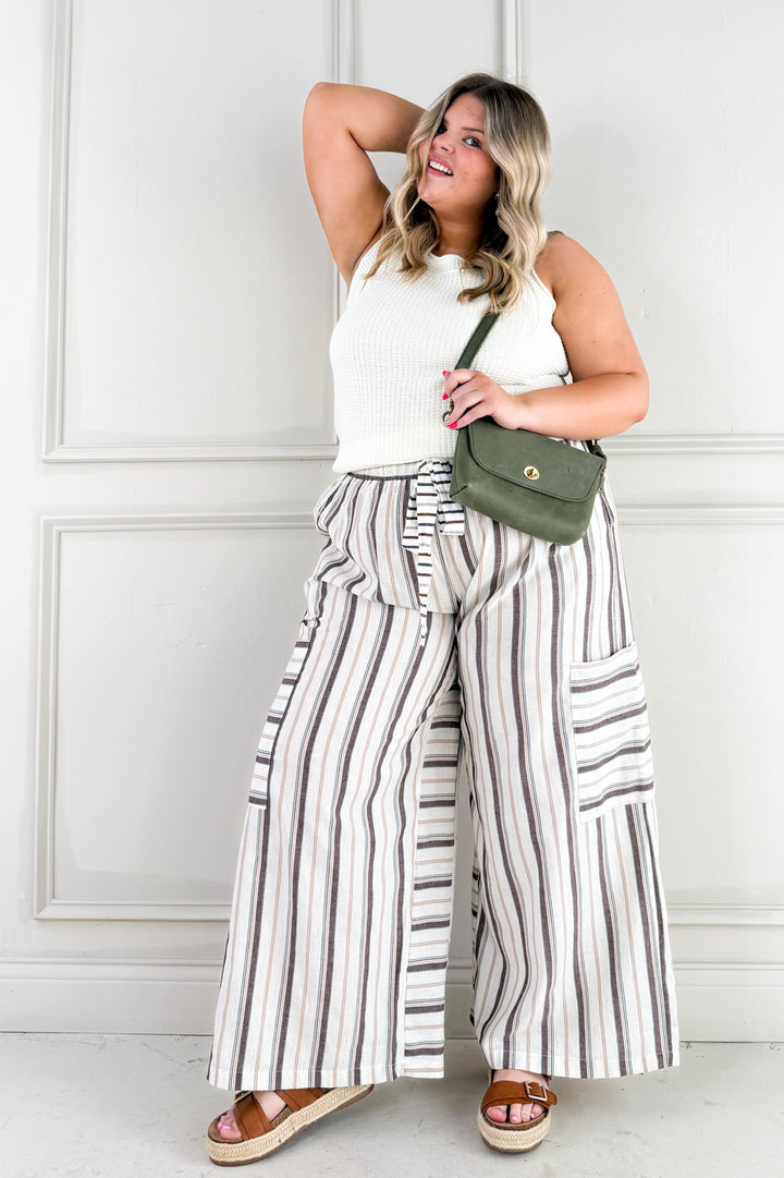 Striped Wide Leg Palazzo Curvy Pants