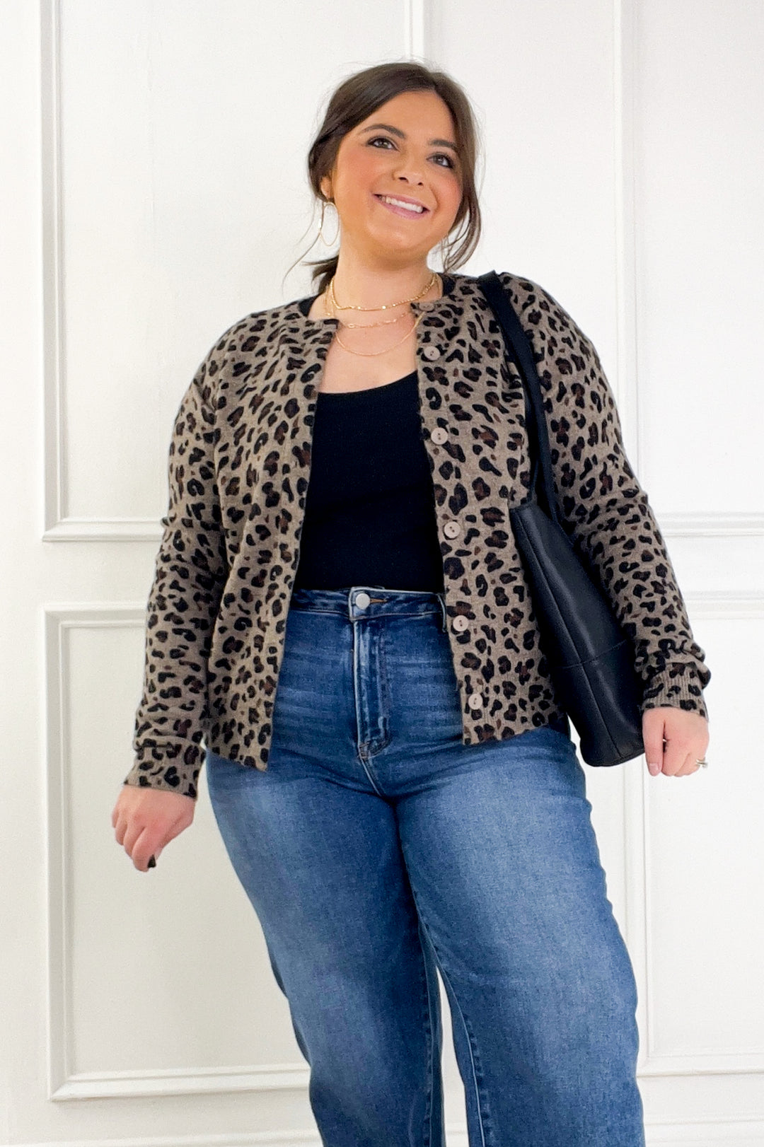 Stretchy Leopard Printed Sweater Cardigan