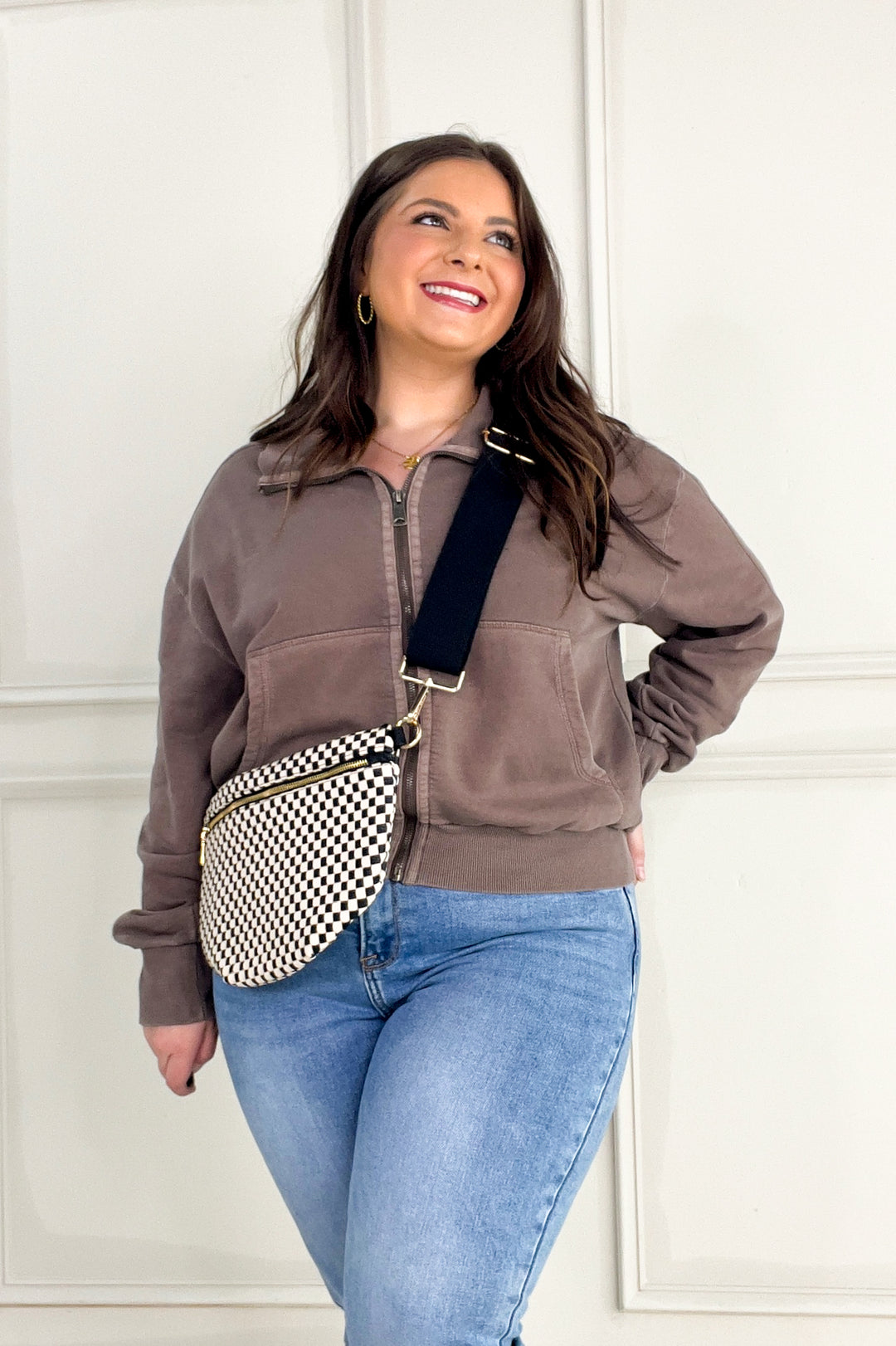 Acid Wash High Collar Zip Up Sweatshirt