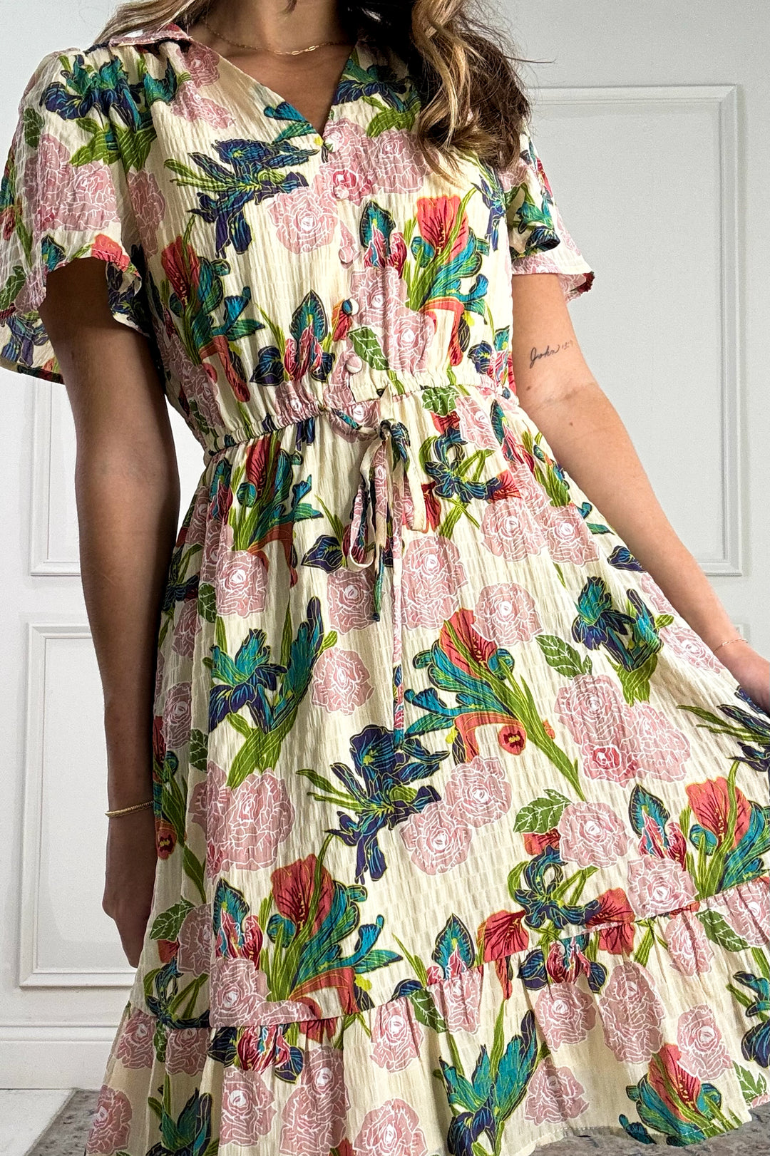 V-Neck Flutter Short Sleeve Mini Dress