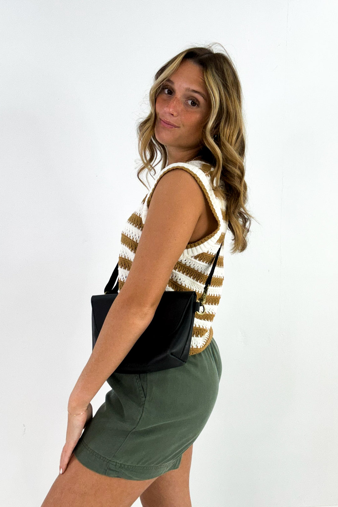 Pointelle Chunky Crochet Knit Stripe Tank