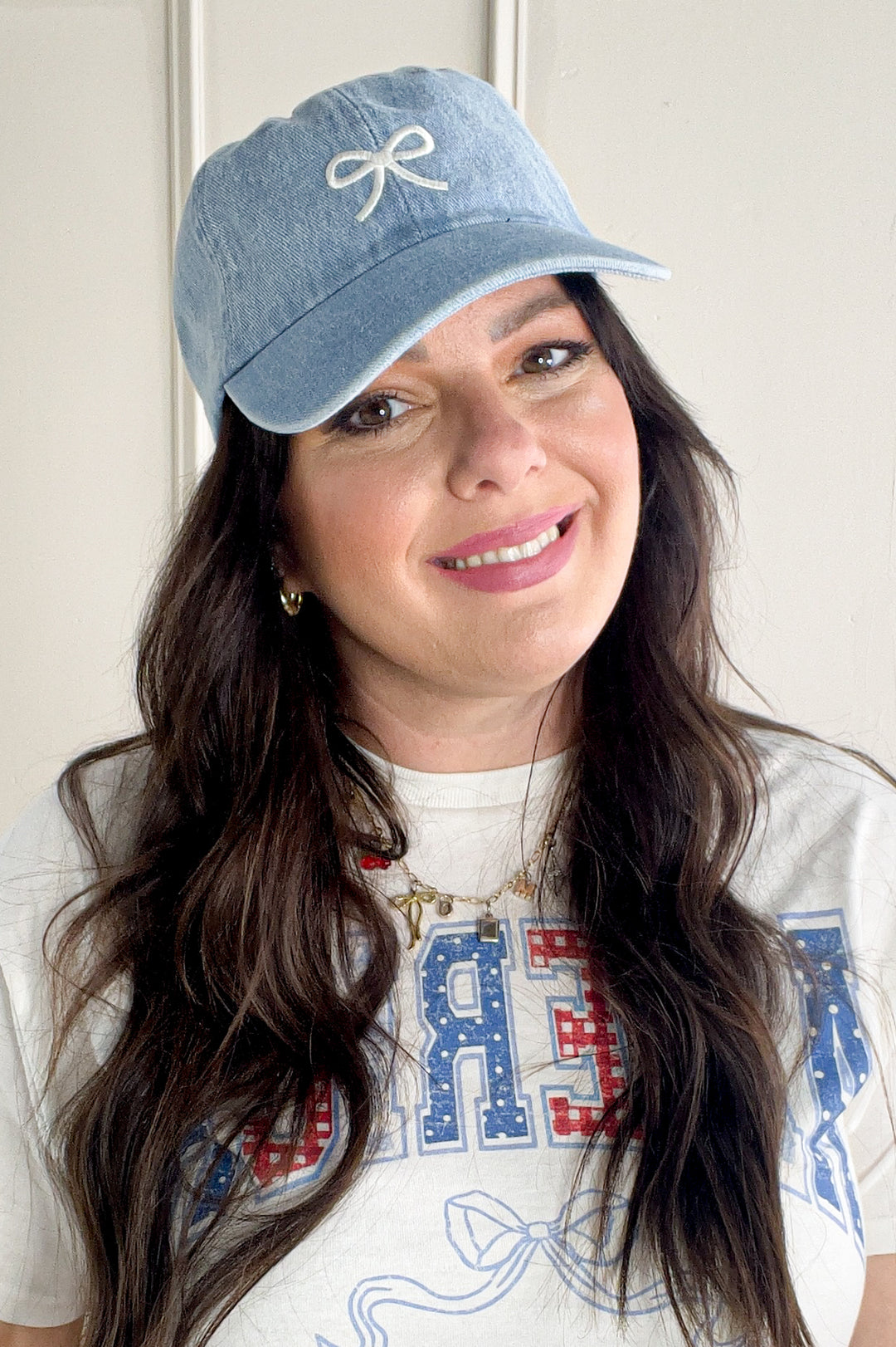 Embroidered Bow Denim Ball Cap
