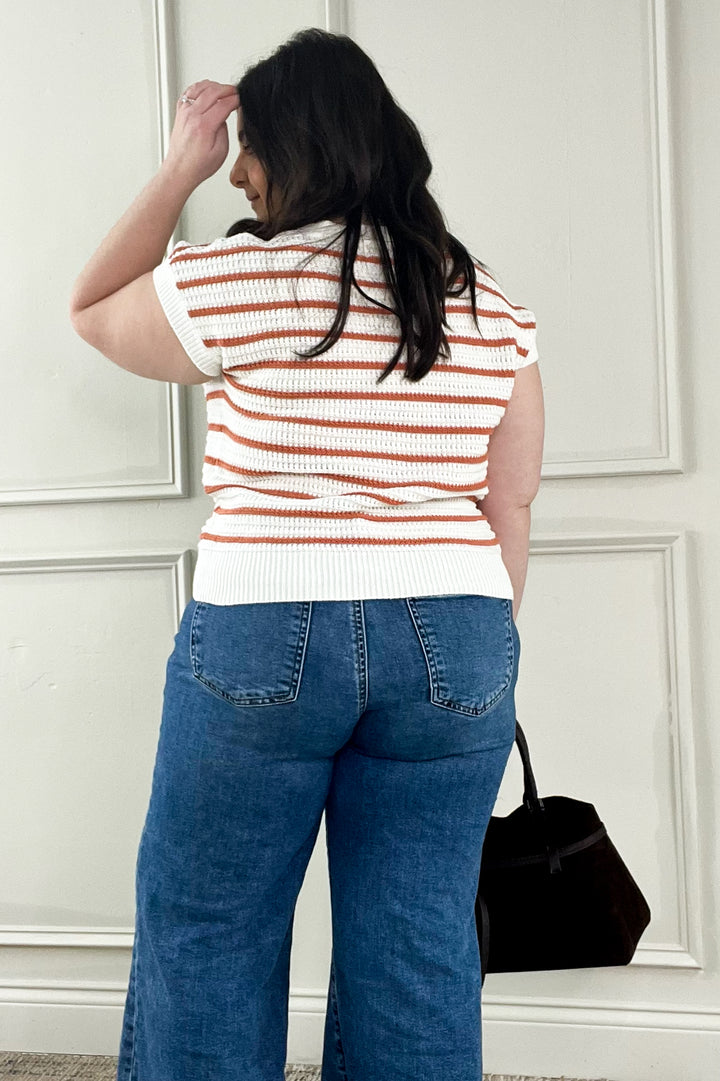 Rum Striped Cap Sleeve Crochet Sweater