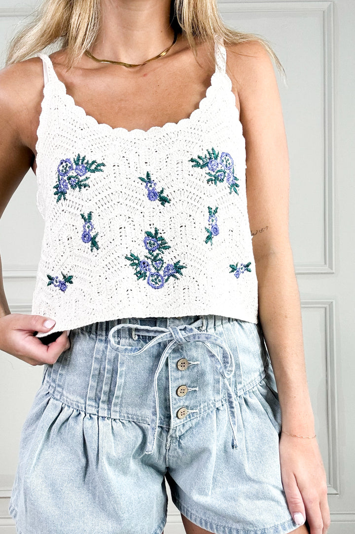 Elastic Drawstring Flared Denim Shorts