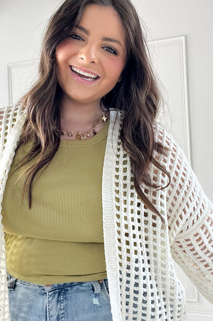 Crochet Fishnet Cropped Open Cardigan