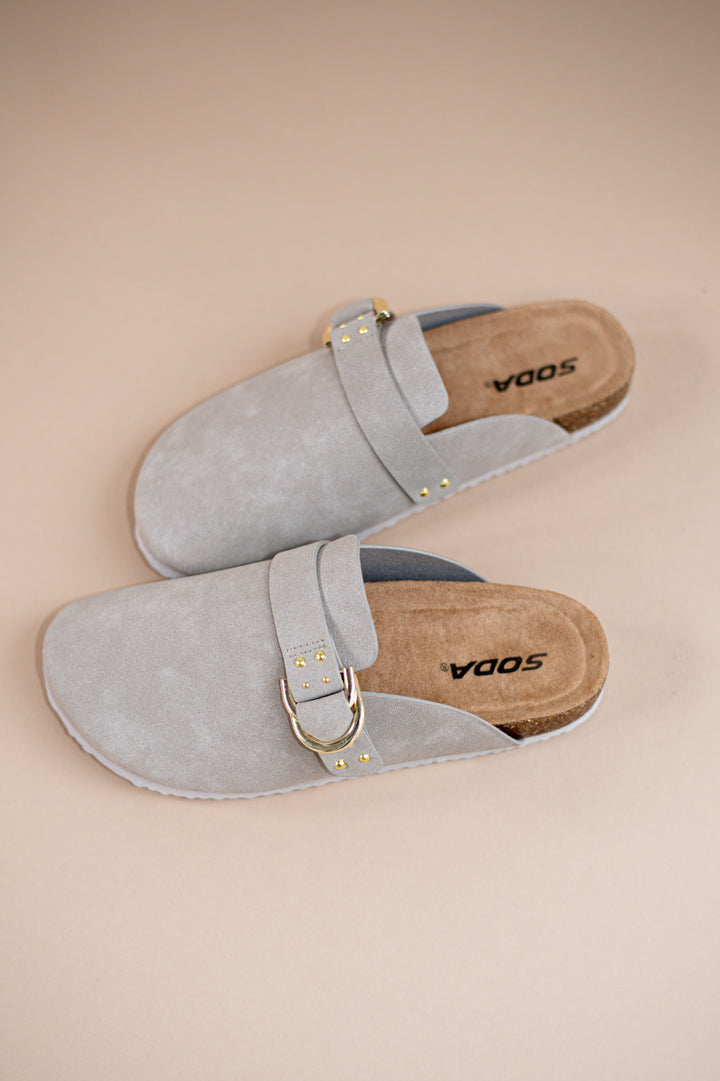 Cork Sole Gold Buckle Clogs