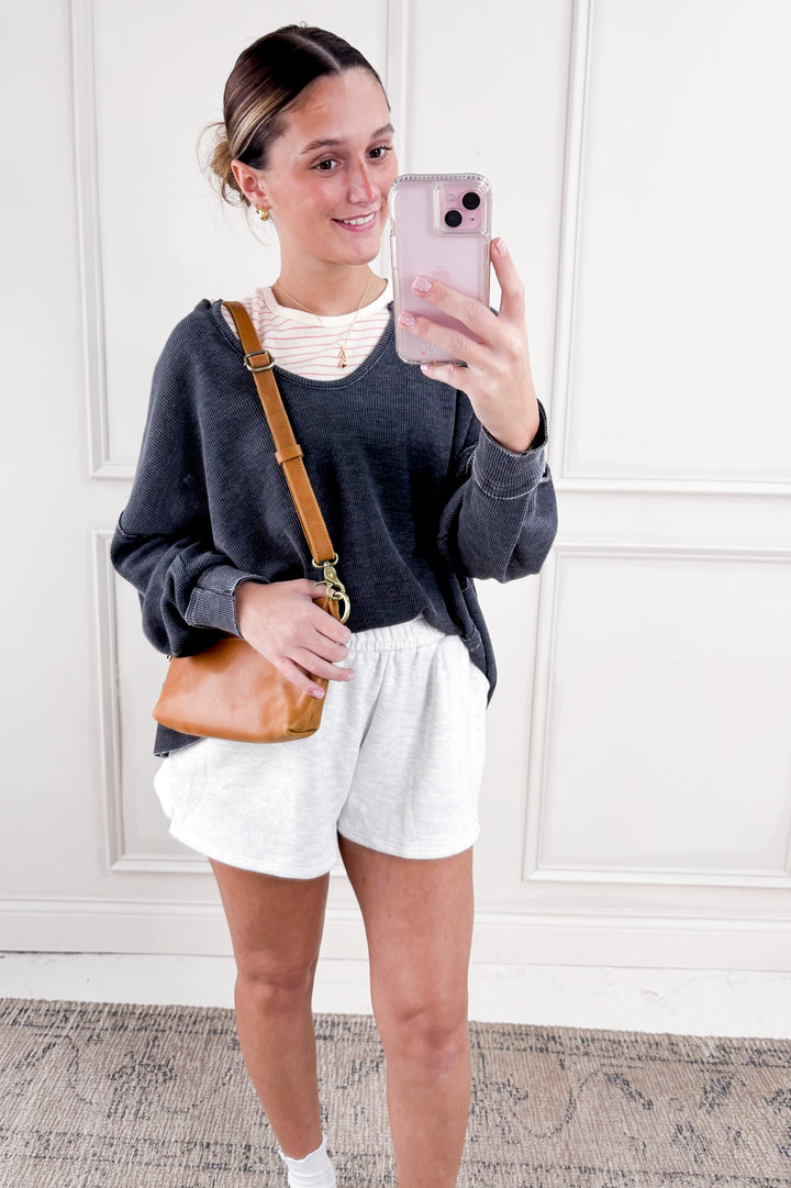 Mineral Wash Oversized Long Sleeve Pullover Top