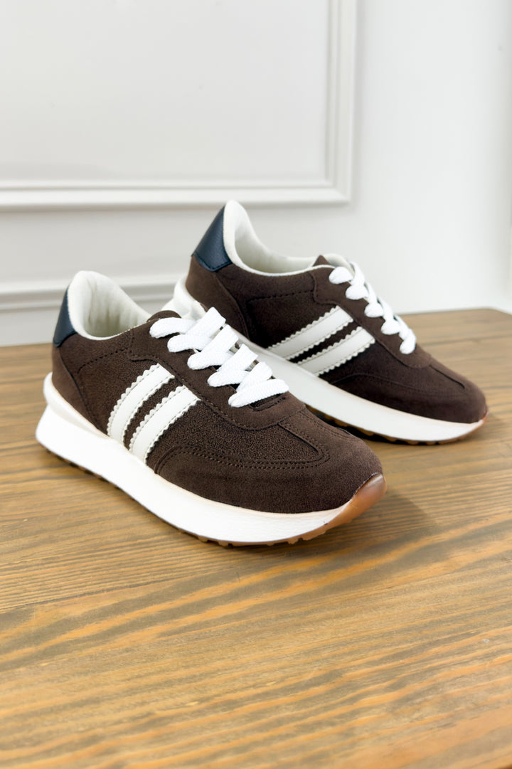 Chocolate Brown Accent Stripe Platform Sneakers