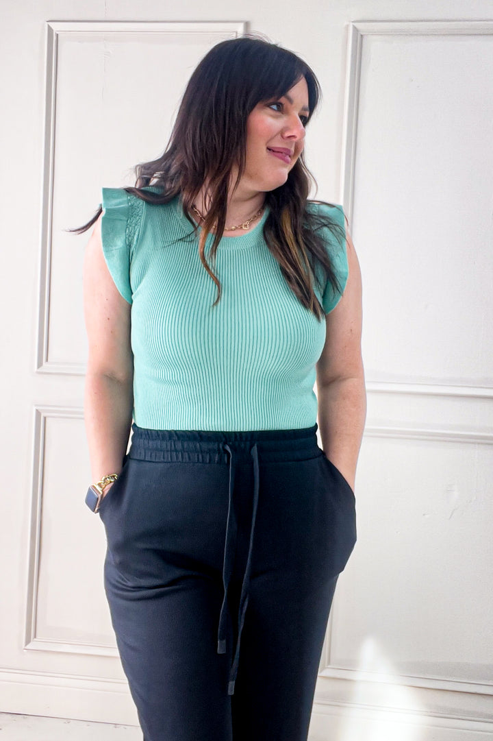 Short Ruffle Sleeve Sweater Top