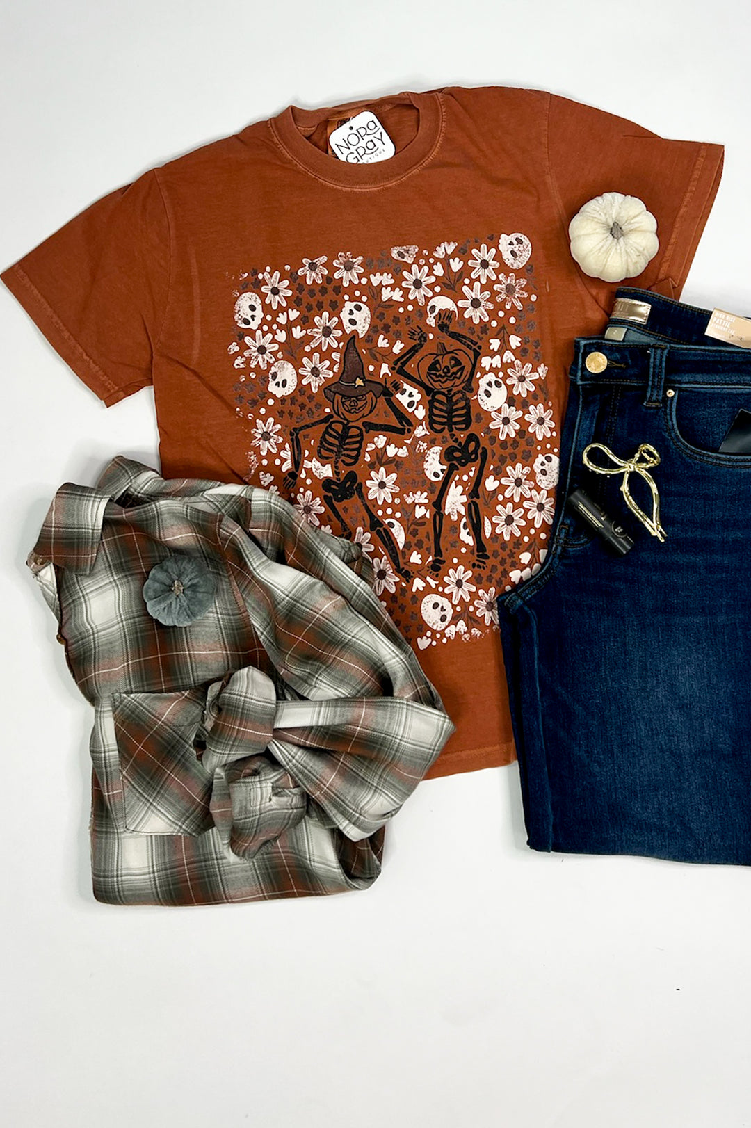 Floral Skeleton Pumpkins Graphic Tee