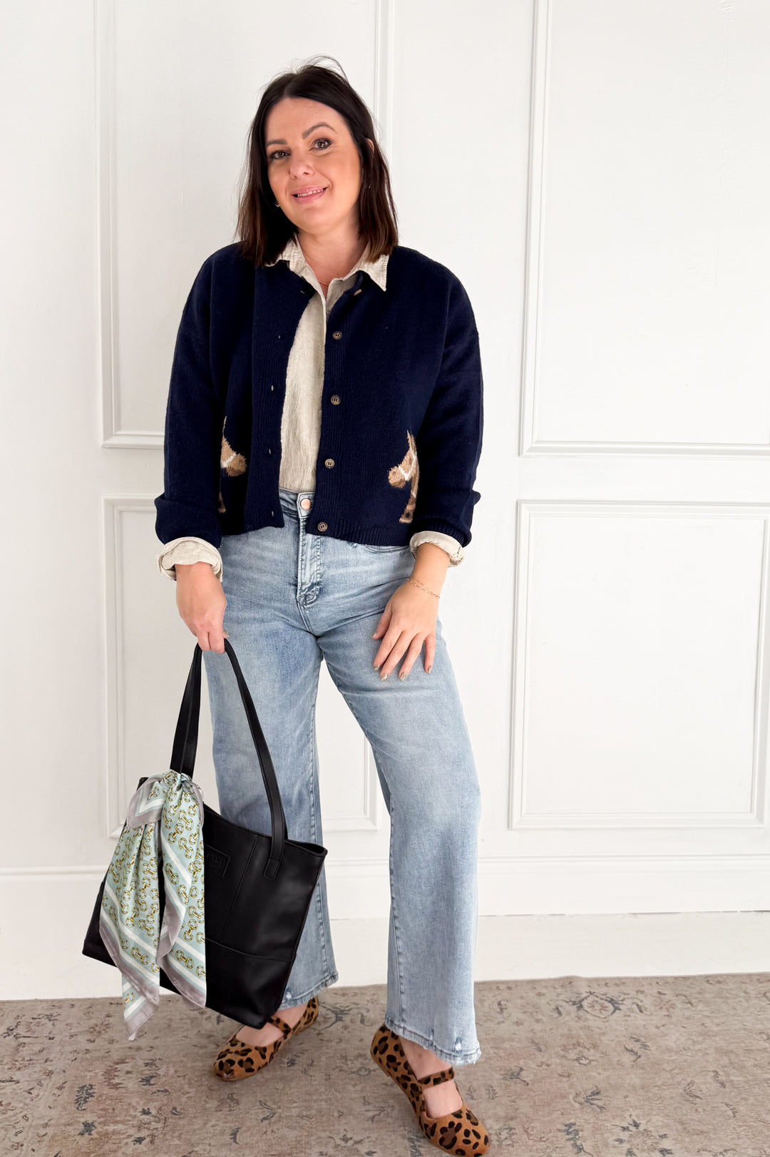 Horse Jacquard Long Sleeve Button Down Cardigan