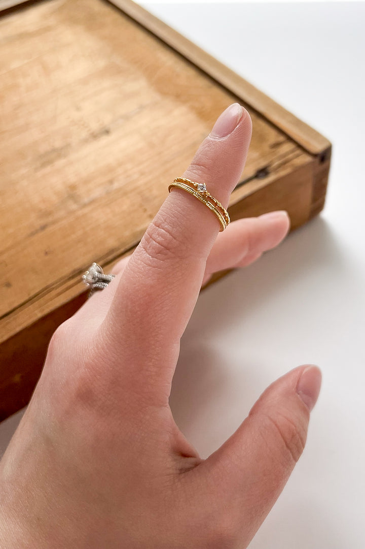 CZ Thin Layered 18K Gold Ring