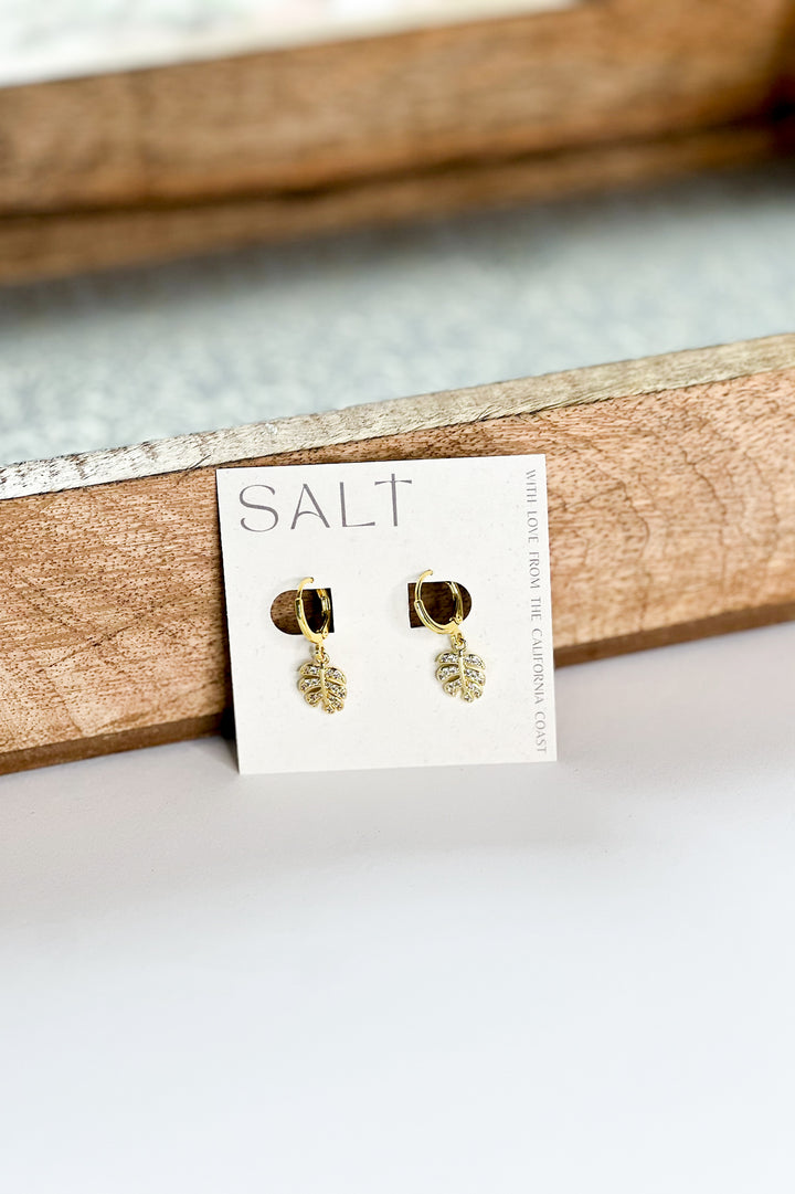 Gold Monstera Leaf Huggie Hoops