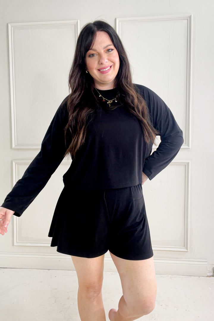 Cool Touch Knit Top & Flare Shorts Set