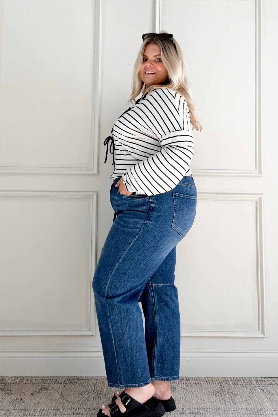 Ribbon Bow Detailed Stripe Curvy Top