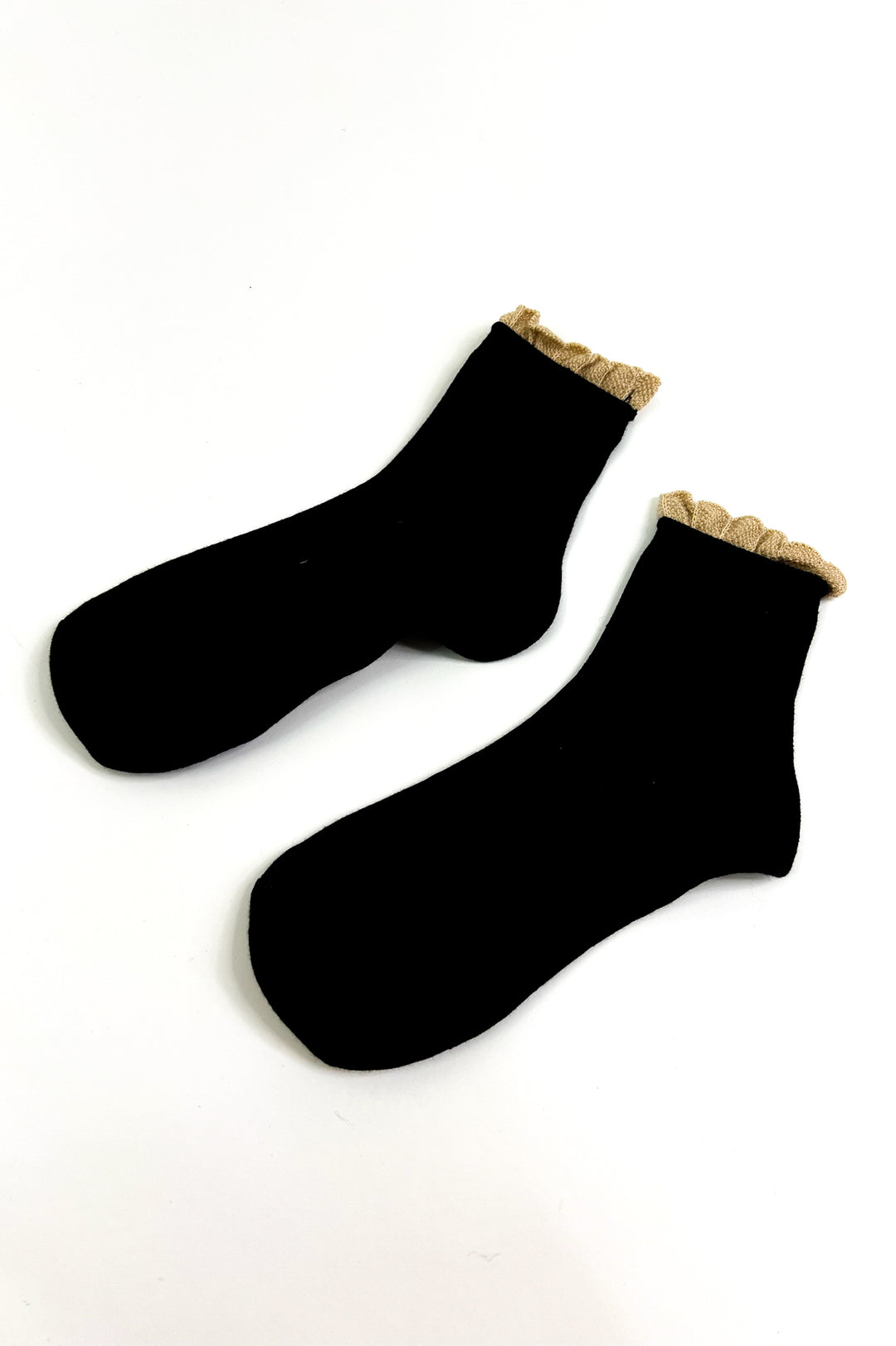 Ruffle Edge Mid Crew Black Socks