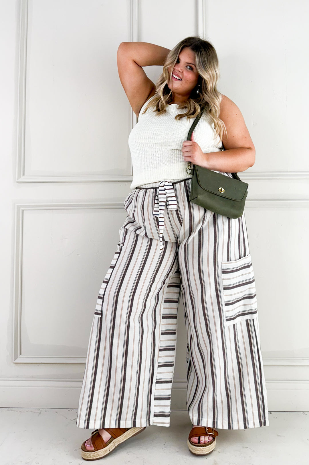 Striped Wide Leg Palazzo Curvy Pants