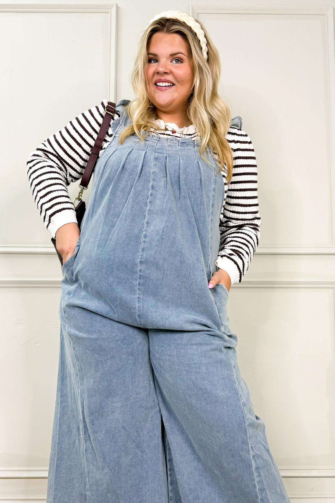 Flutter Sleeve Pintuck Denim Curvy Jumpsuit