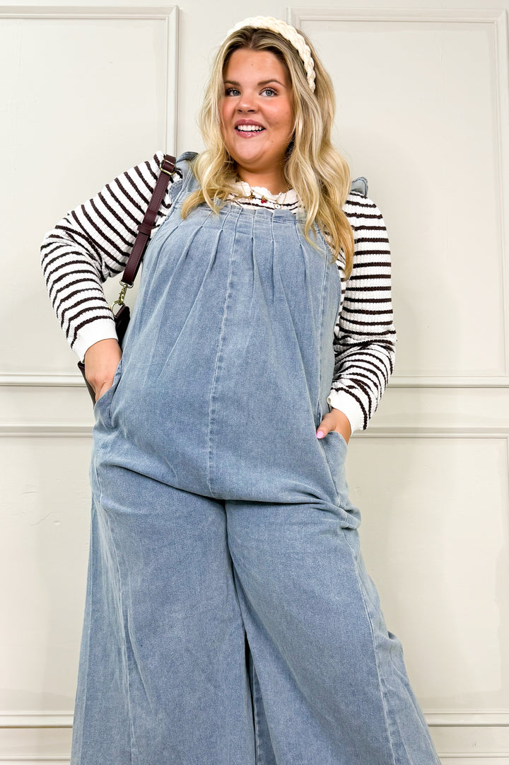 Flutter Sleeve Pintuck Denim Curvy Jumpsuit