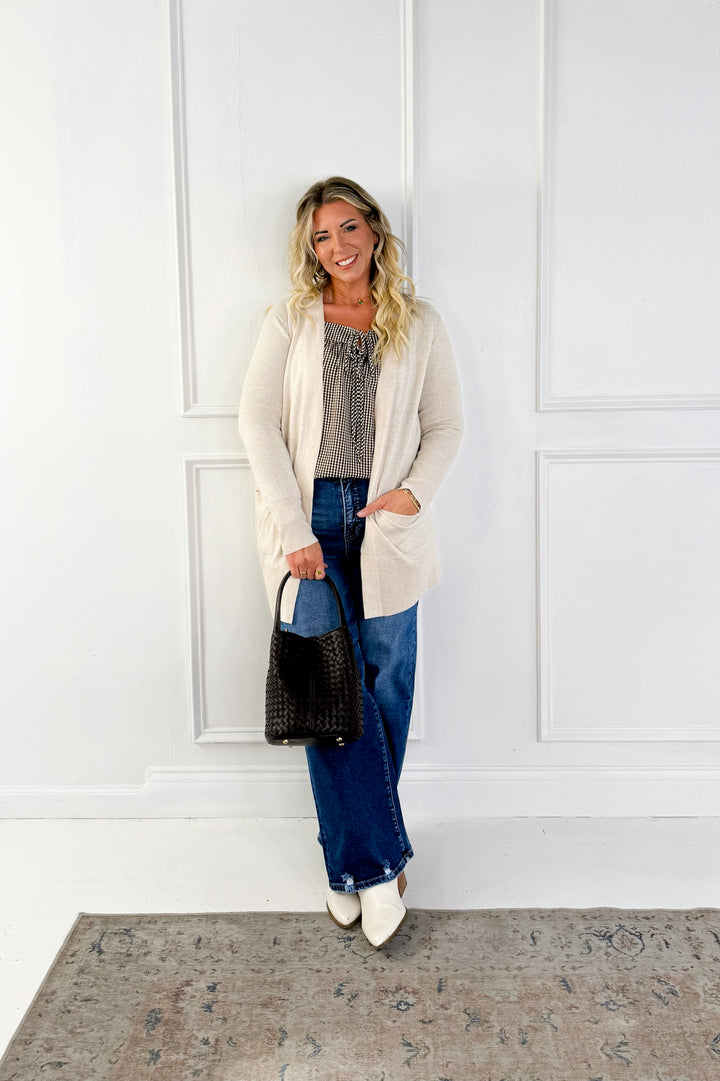 Wool Blend Open Front Cardigan