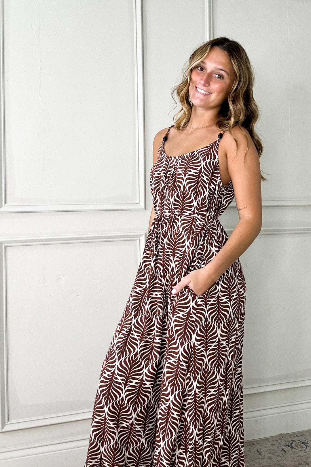 Adjustable Strap Geo Print Maxi Dress