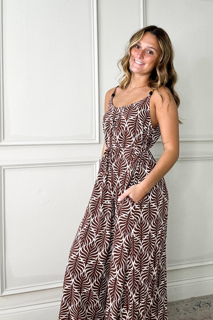 Adjustable Strap Geo Print Maxi Dress