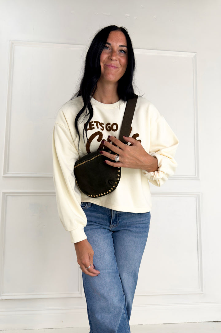 Suede Studded Crossbody Sling Bag