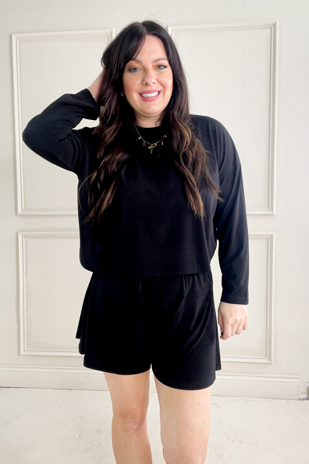 Cool Touch Knit Top & Flare Shorts Set