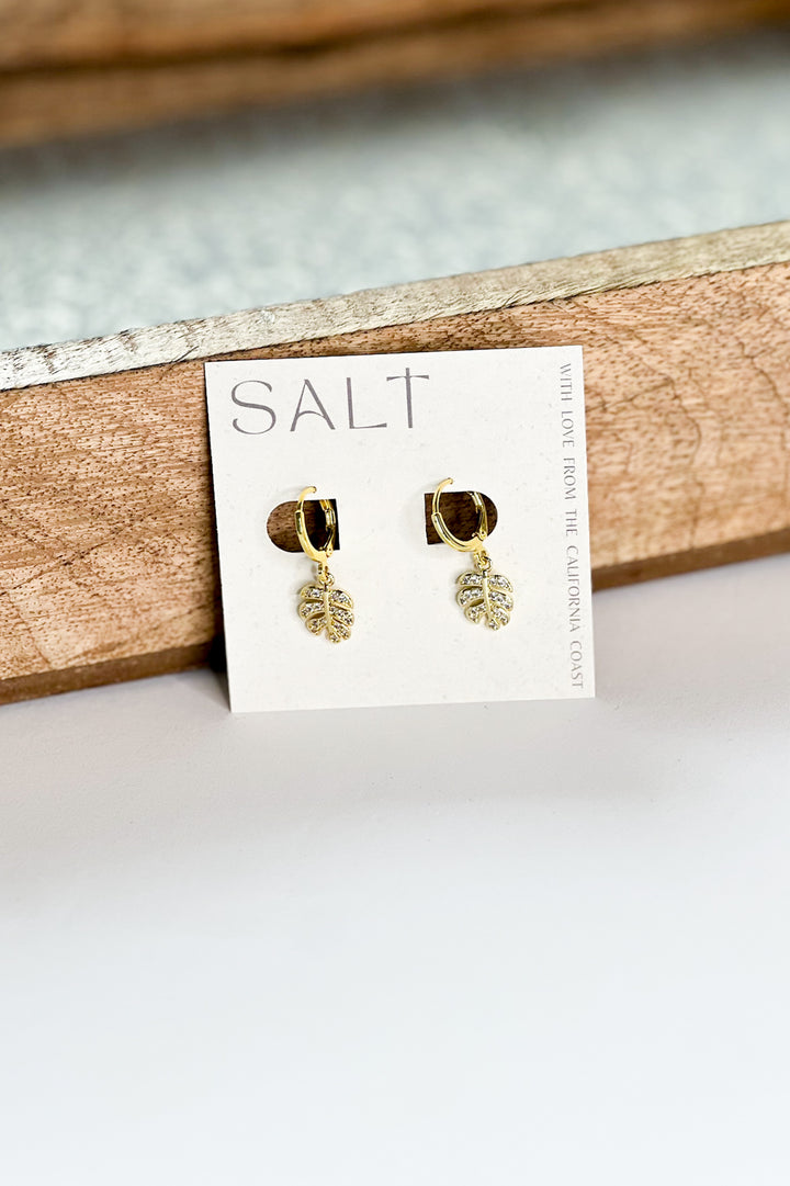 Gold Monstera Leaf Huggie Hoops