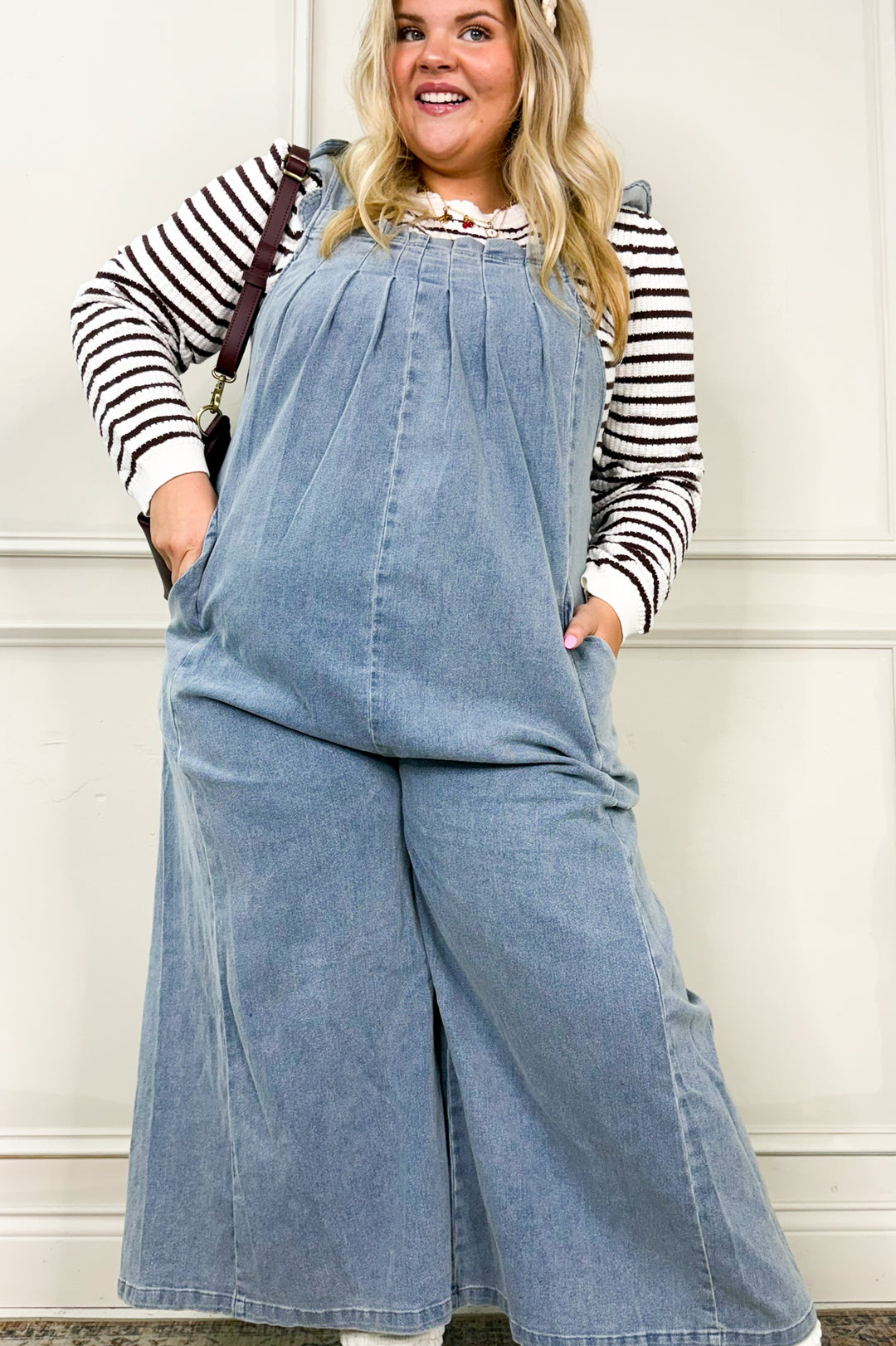 Flutter Sleeve Pintuck Denim Curvy Jumpsuit