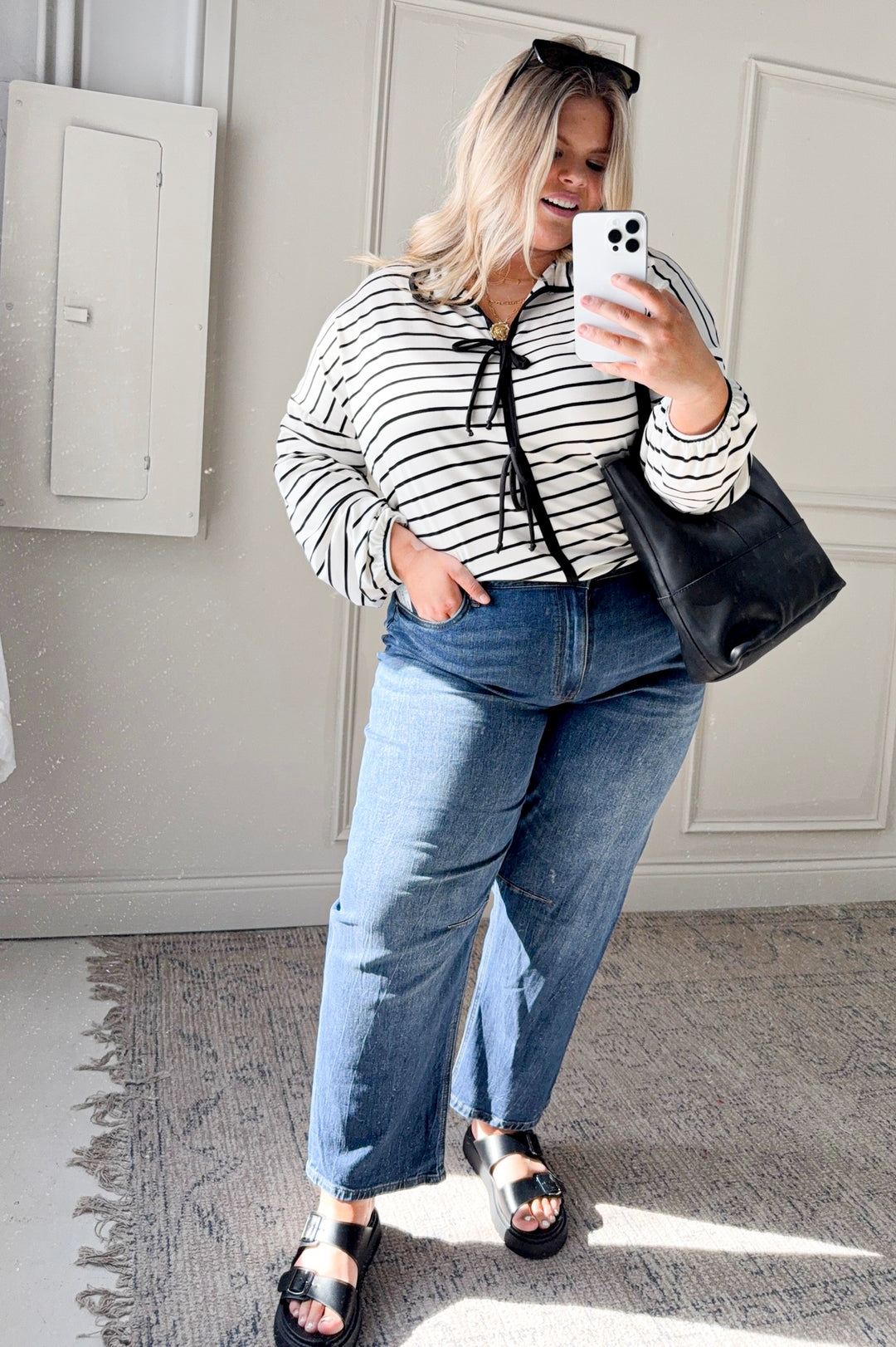 Ribbon Bow Detailed Stripe Curvy Top