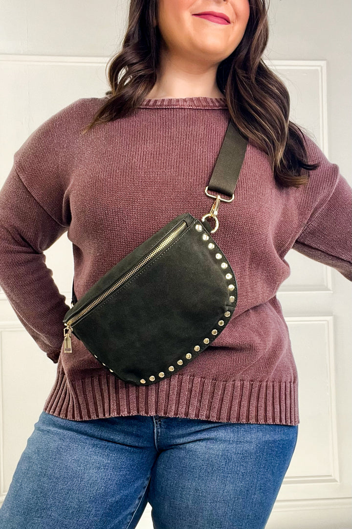 Suede Studded Crossbody Sling Bag
