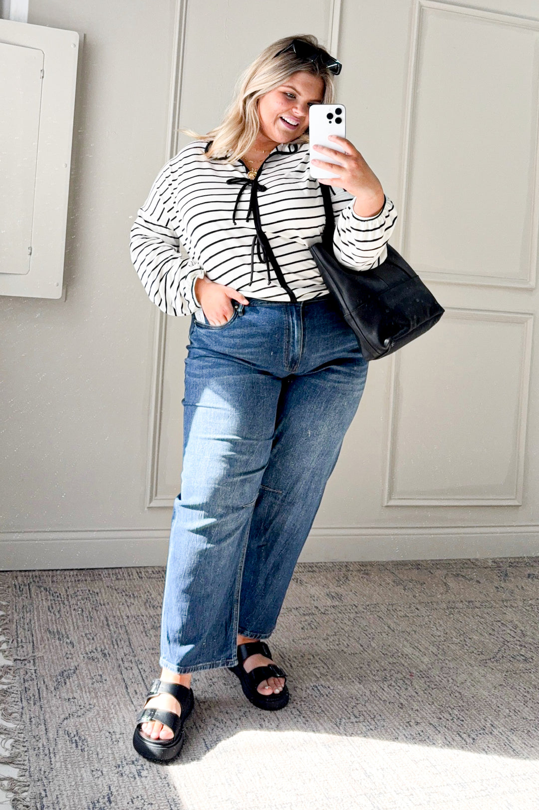 Ribbon Bow Detailed Stripe Curvy Top