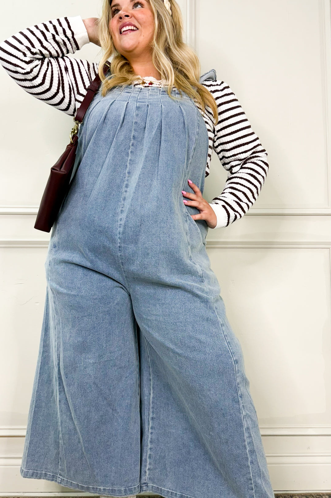 Flutter Sleeve Pintuck Denim Curvy Jumpsuit
